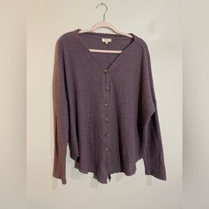 Umgee Purple Textured Long Sleeve Button Down Top Cardigan